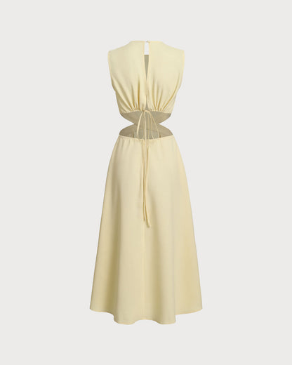 Yellow Round Neck Cut-Out Midi Dress