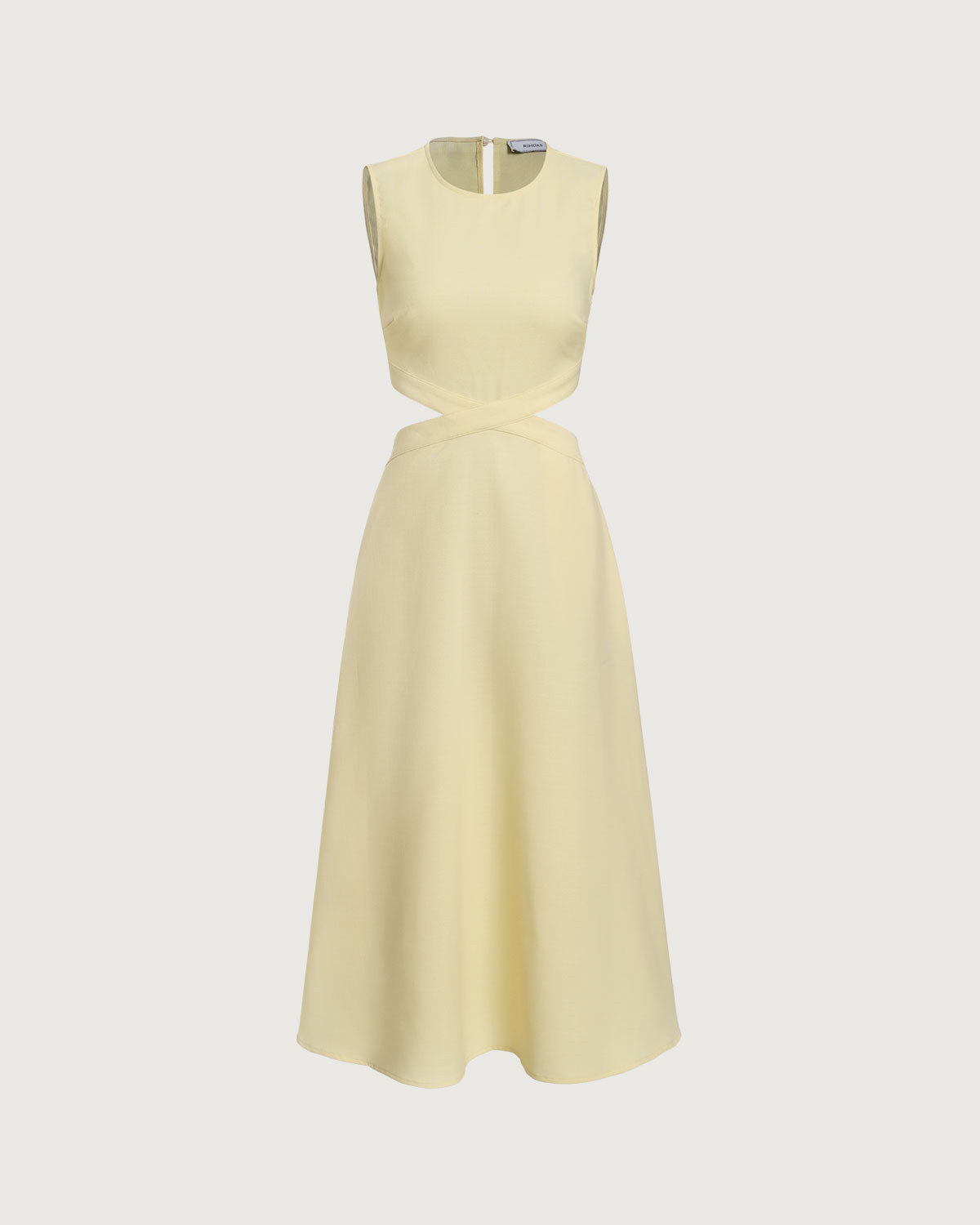 Yellow Round Neck Cut-Out Midi Dress