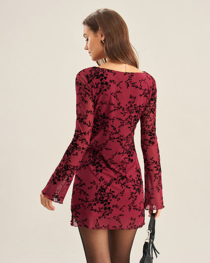 Red Floral Mesh Mini Dress