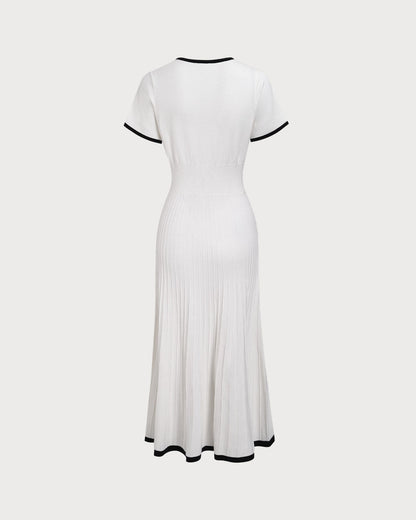 Women's White Contrasting Sweater Midi Dress