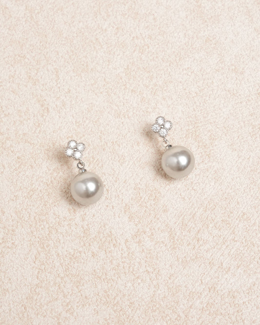 Silver Pearl Rhinestone Earrings