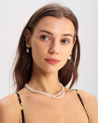 Silver Pearl Metal Earrings