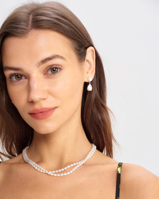 Silver Pearl Metal Earrings