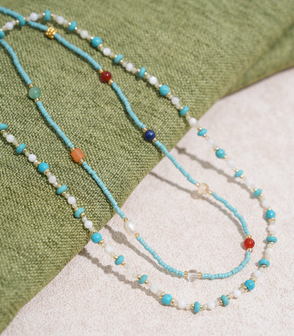 Blue Beaded Clavicle Necklace