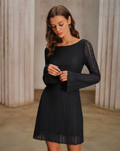 Black Lace Textured Mini Dress