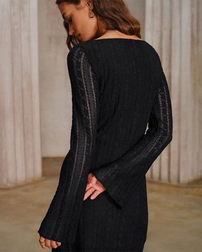 Black Lace Textured Mini Dress