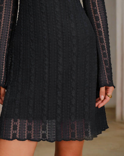Black Lace Textured Mini Dress