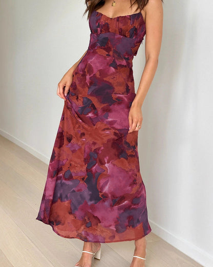 Red Floral A-Line Maxi  Dress