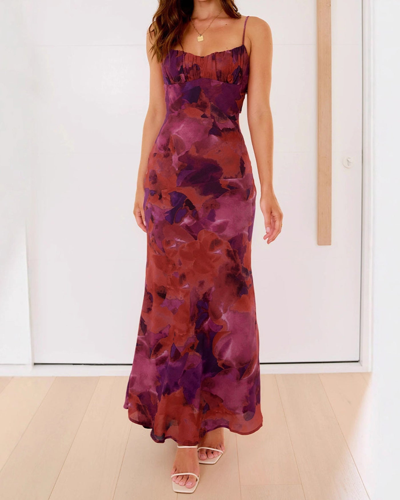 Red Floral A-Line Maxi  Dress