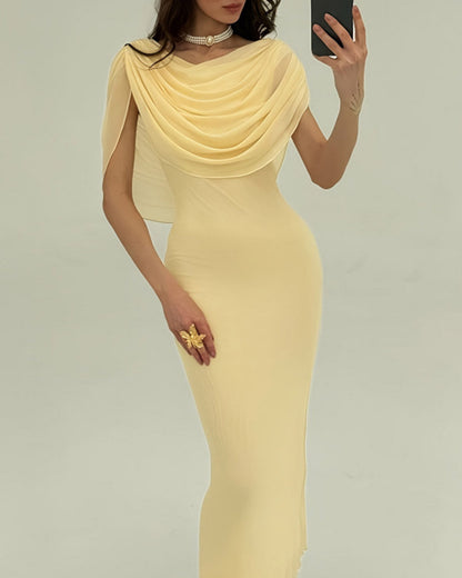 Yellow Cowl Neck Sleeveless Maxi Dress