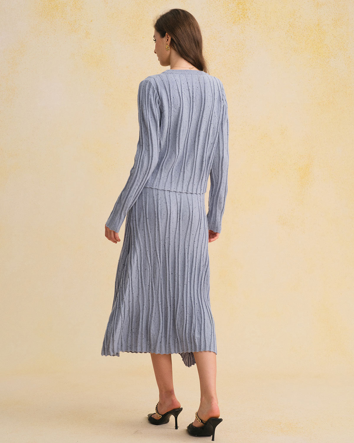 Blue Elastic Waist A-Line Midi Skirt