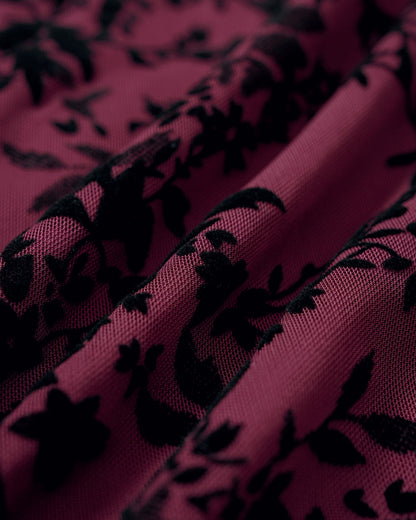 Wine Red Elastic Waist Floral Mini Skirt