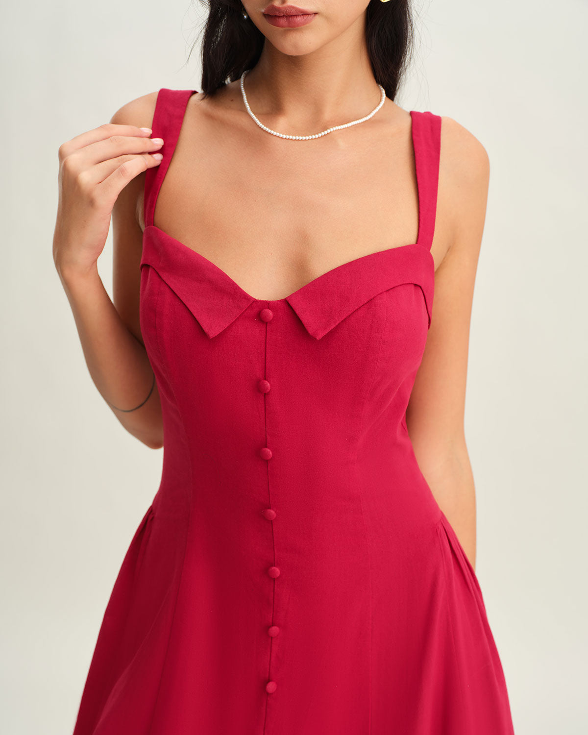 Red Sweetheart Neck Slip Midi Dress