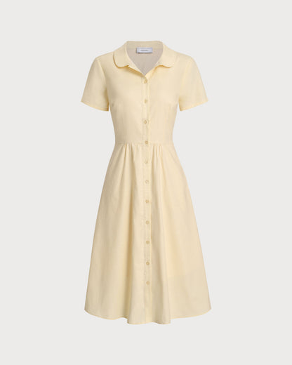 Yellow Button Short Sleeve Midi Dress
