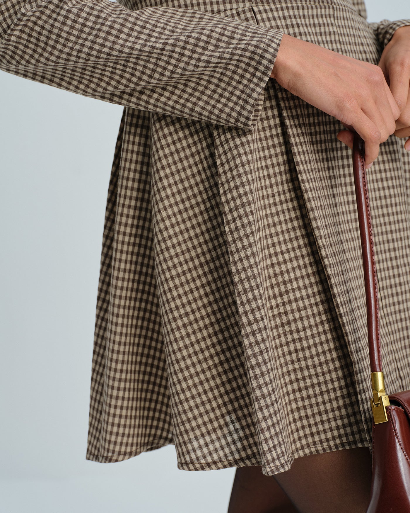 Brown Gingham Collar Cotton Mini Dress