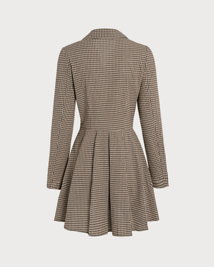 Brown Gingham Collar Cotton Mini Dress