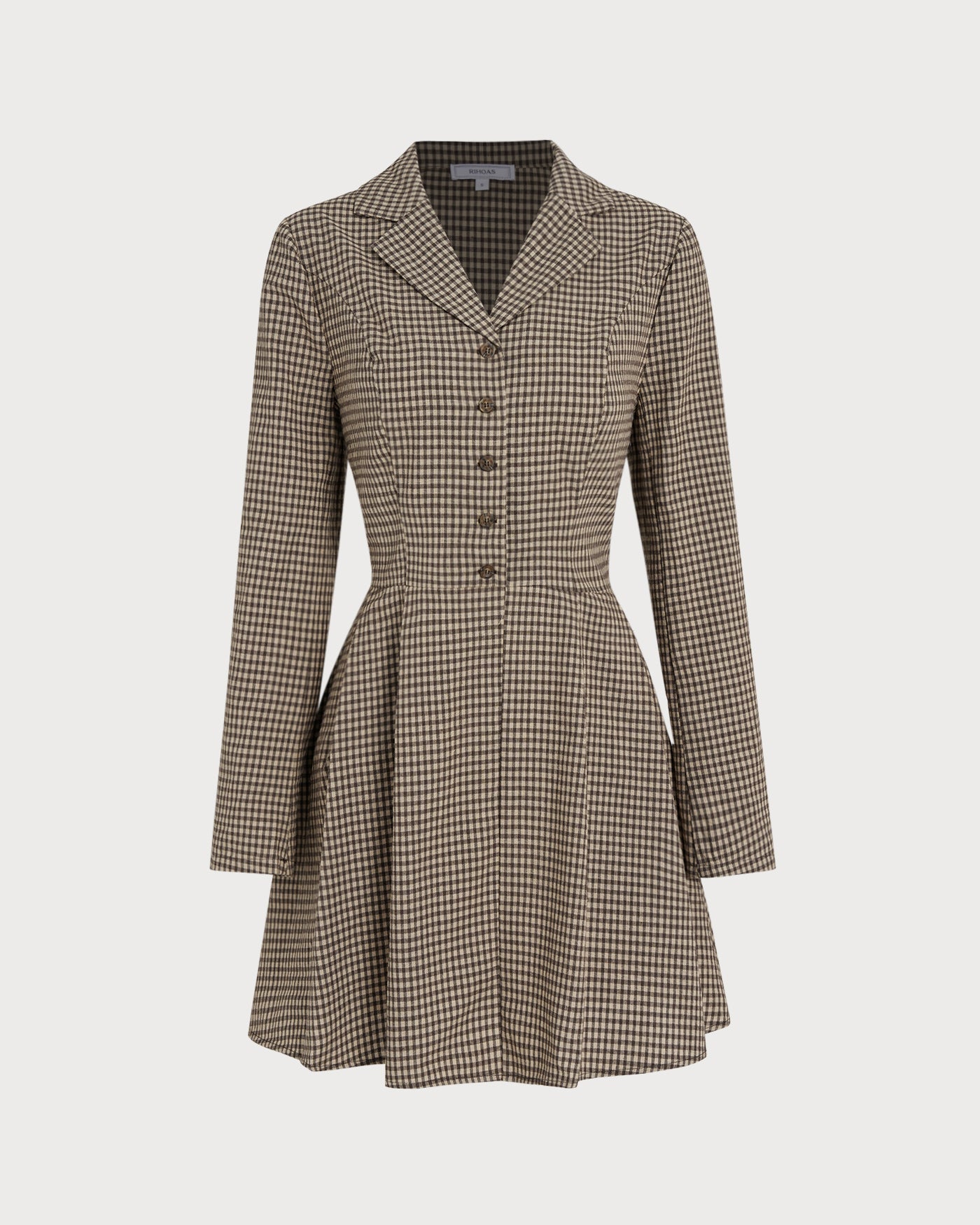 Brown Gingham Collar Cotton Mini Dress