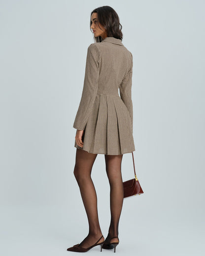 Brown Gingham Collar Cotton Mini Dress