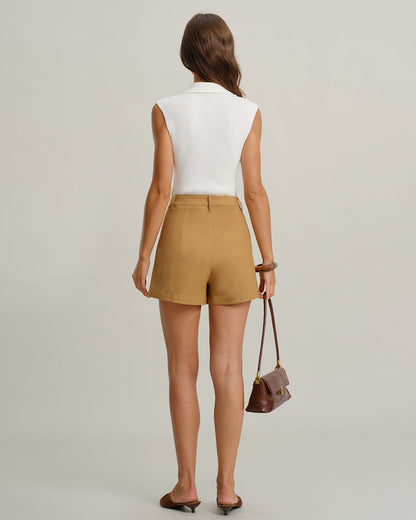 Yellow Natural Waisted Pocket Shorts