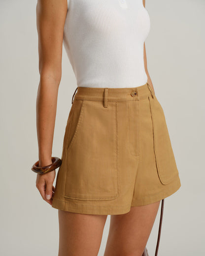Yellow Natural Waisted Pocket Shorts