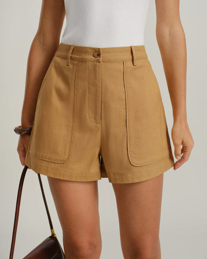Yellow Natural Waisted Pocket Shorts