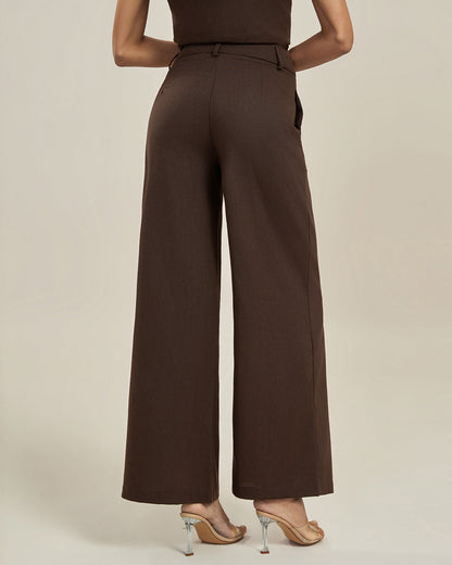 Coffee Button Pocket Casual Pants