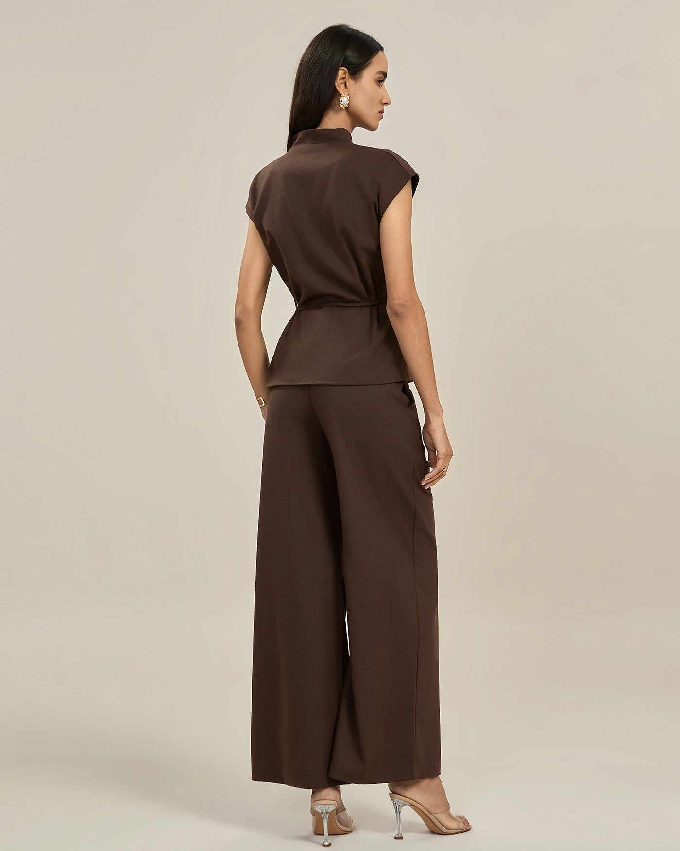 Coffee Button Pocket Casual Pants