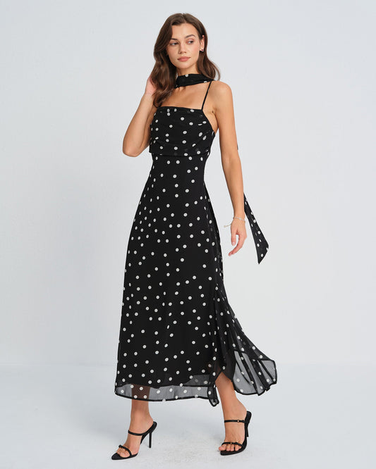 Black Polka Dot Slip Maxi Dress