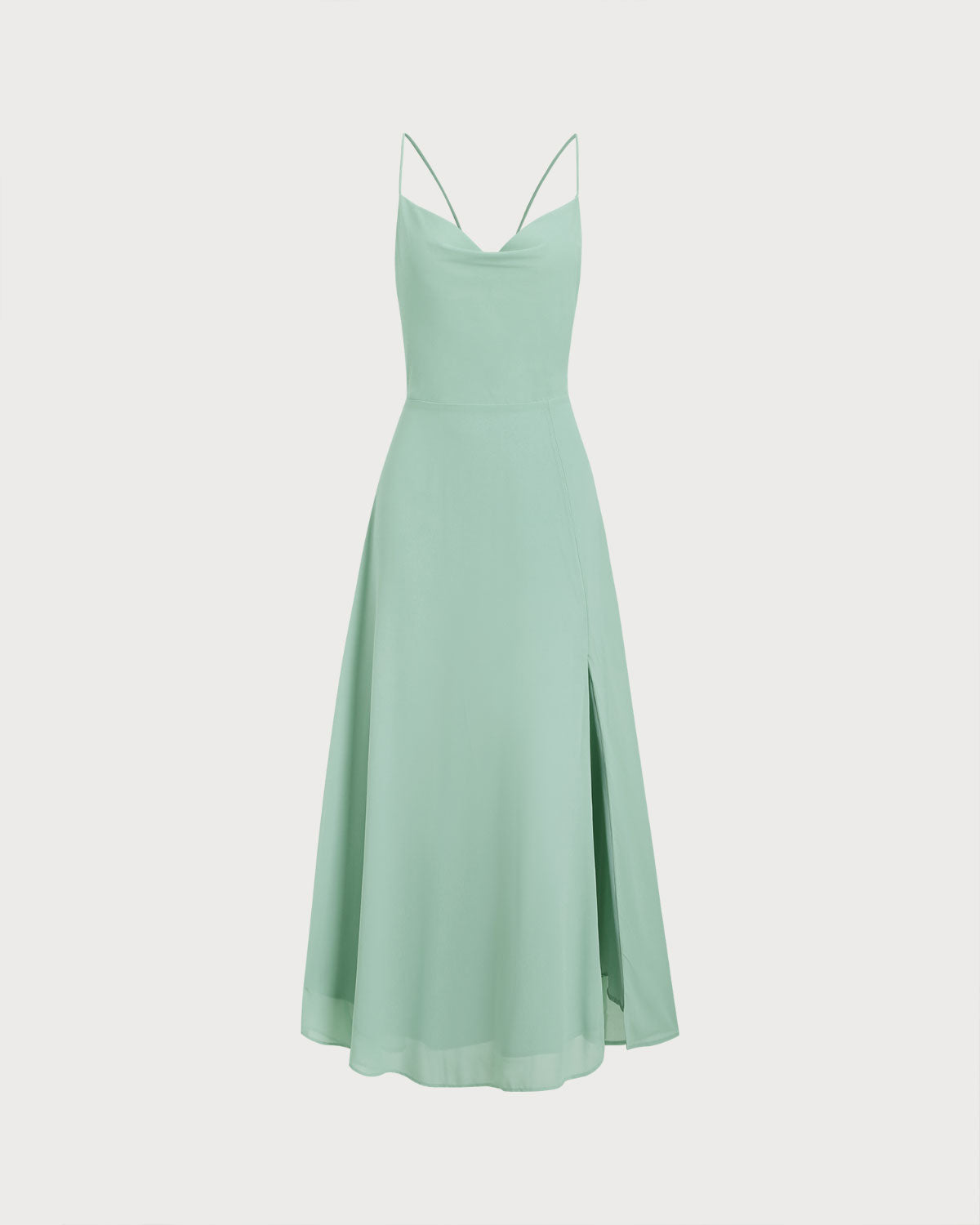 Green A-Line Backless Slip Maxi Dress