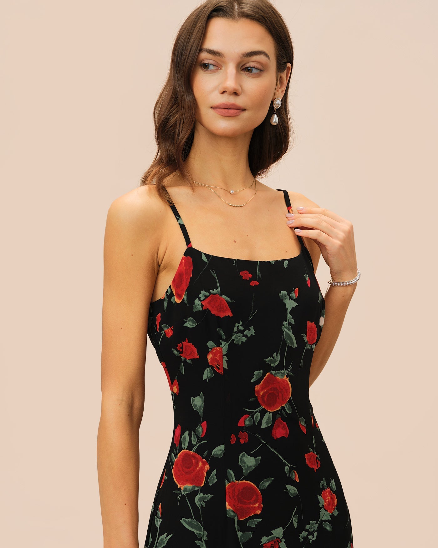 Black Floral Slip Chiffon Maxi Dress