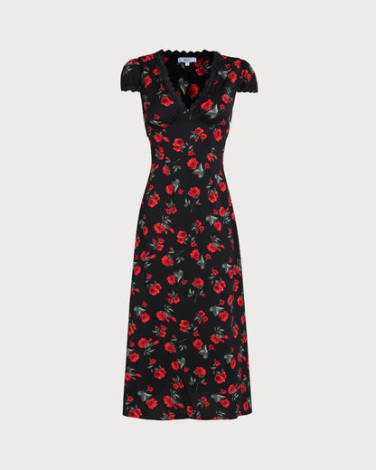 Black Floral V Neck Maxi Dress