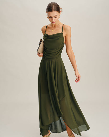 Green Chiffon A-Line Slip Maxi Dress