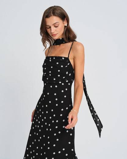 Black Polka Dot Slip Maxi Dress
