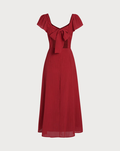 Red Sweetheart Neck Jacquard Maxi Dress