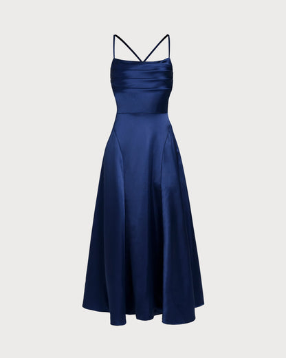 Navy Satin Slip Maxi Dress