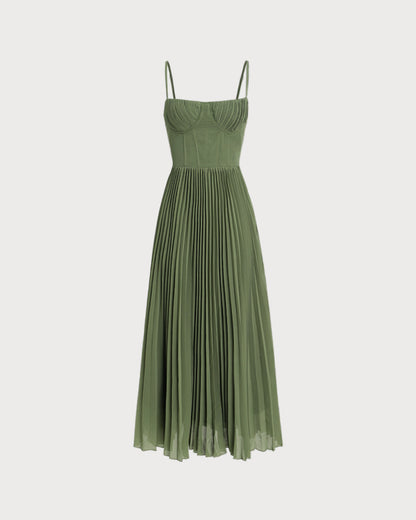 Green Sweetheart Neck Flowy Slip Maxi Dress