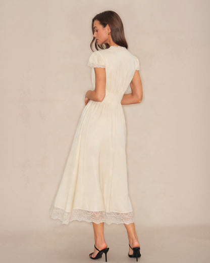 Apricot V Neck Lace Maxi Dress