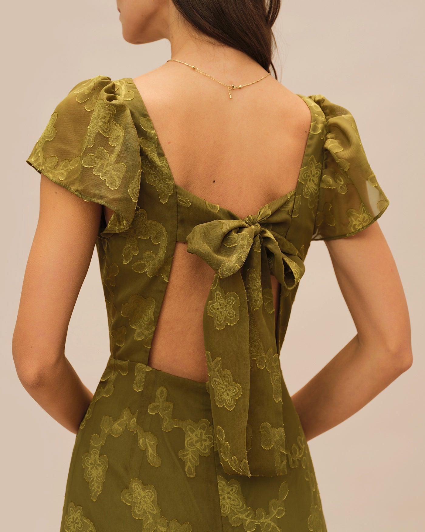 Green Sweetheart Neck Jacquard Maxi Dress