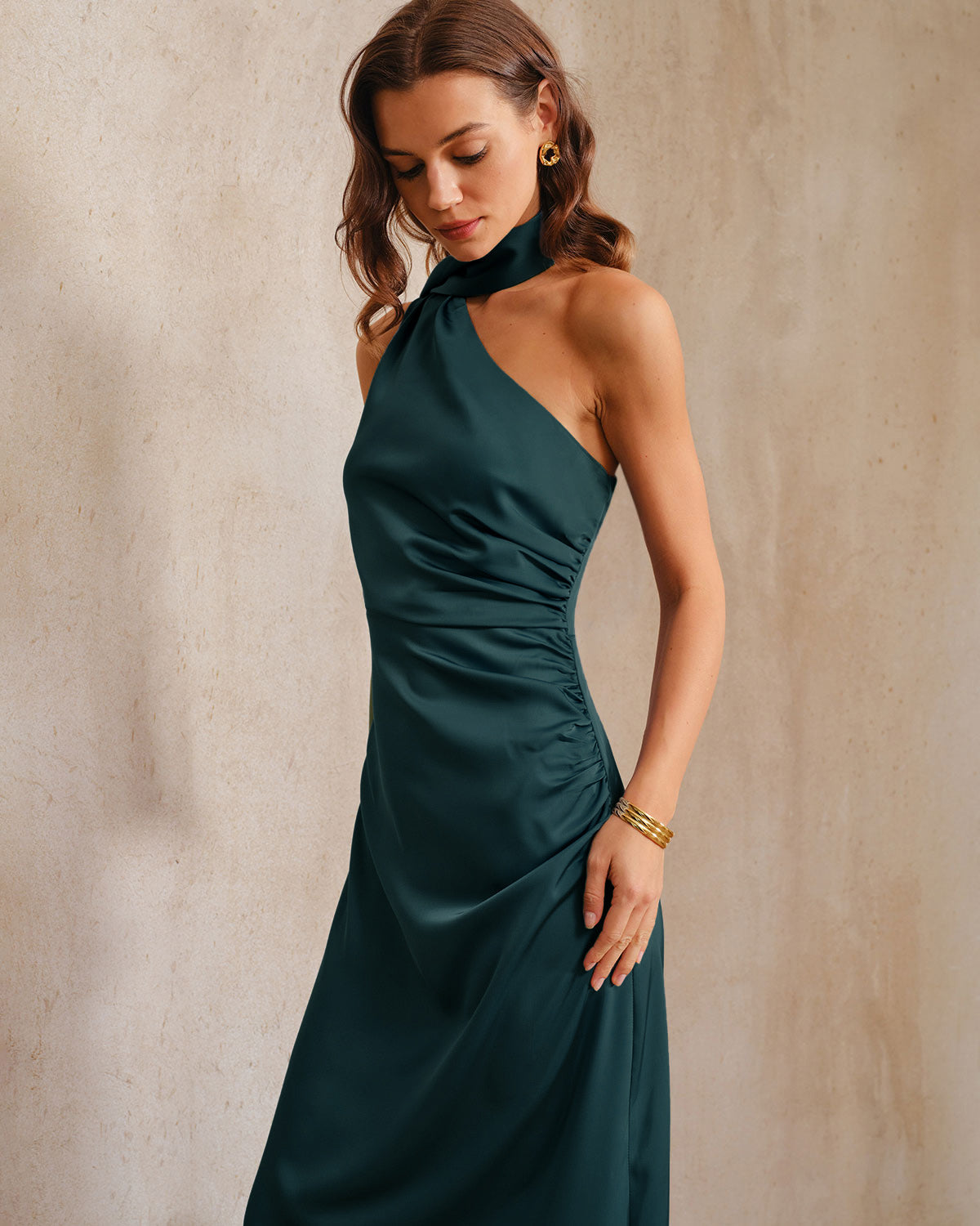 Dark Green One Shoulder Maxi Dress