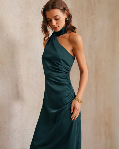Dark Green One Shoulder Maxi Dress