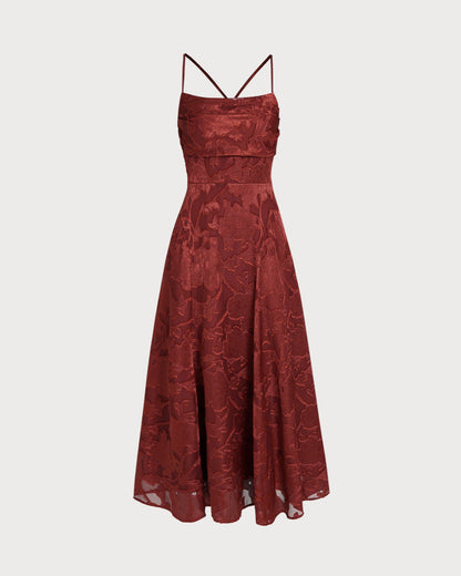 Brick Red X Cross Floral Maxi Dress