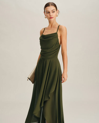 Green Chiffon A-Line Slip Maxi Dress