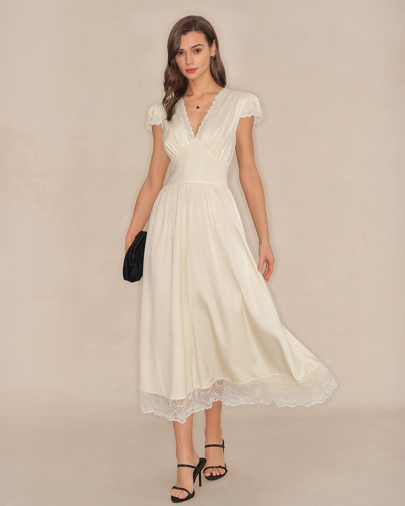 Apricot V Neck Lace Maxi Dress