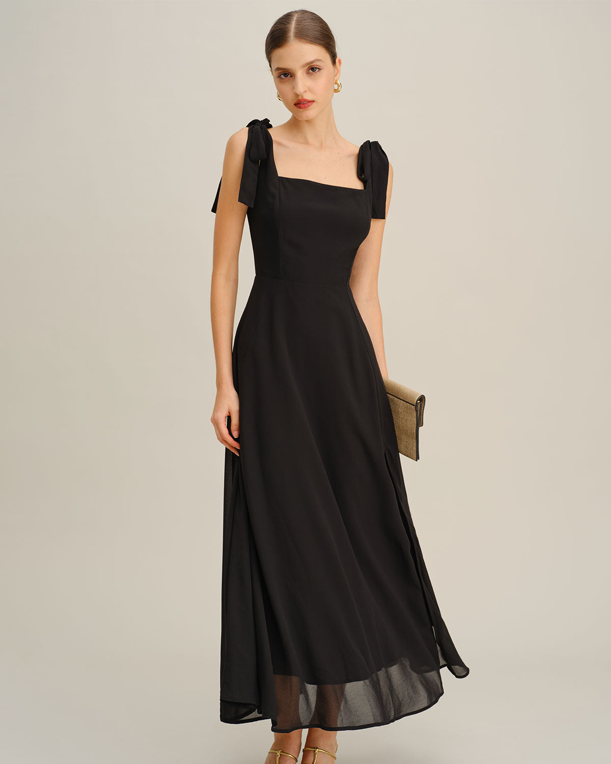 Black Chiffon Tie Strap Maxi Dress