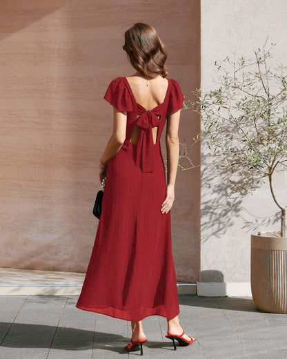 Red Sweetheart Neck Jacquard Maxi Dress