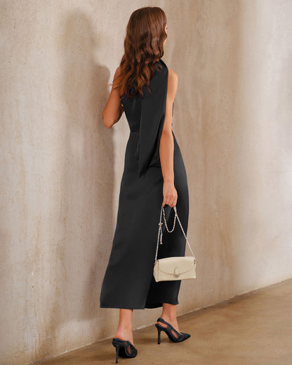 Black One Shoulder A-Line Maxi Dress