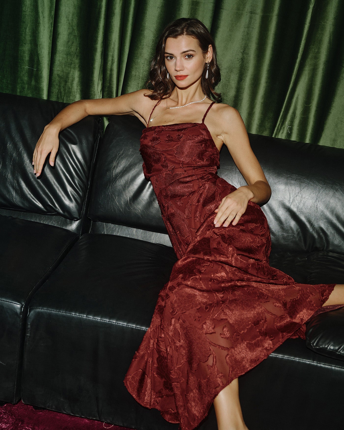 Brick Red X Cross Floral Maxi Dress