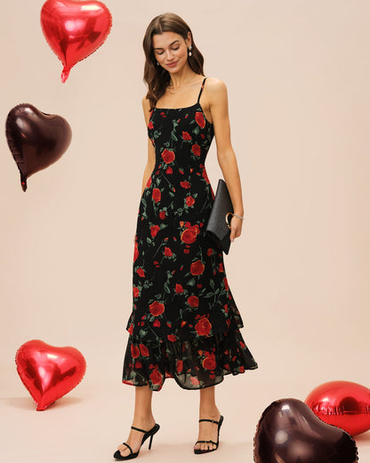 Black Floral Slip Chiffon Maxi Dress