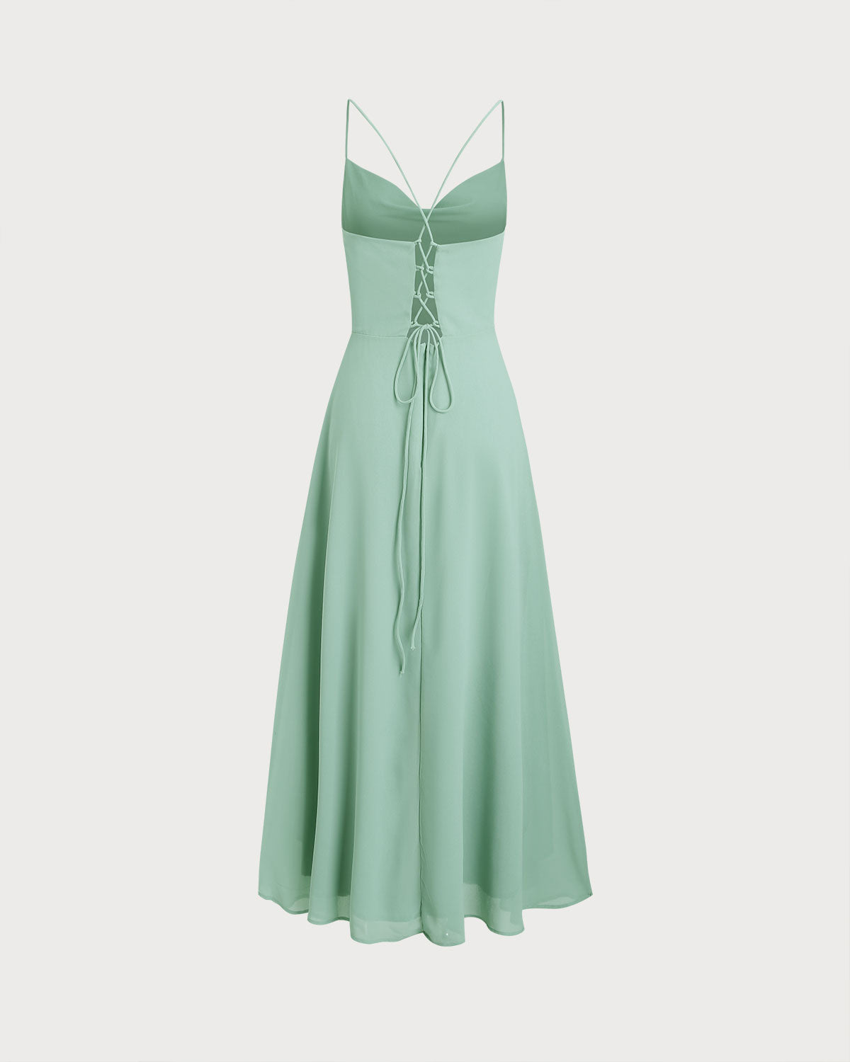 Green A-Line Backless Slip Maxi Dress