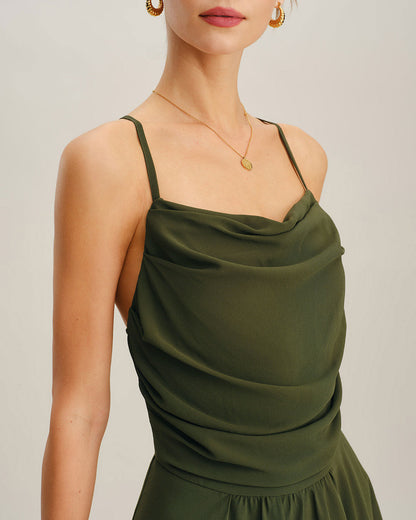 Green Chiffon A-Line Slip Maxi Dress